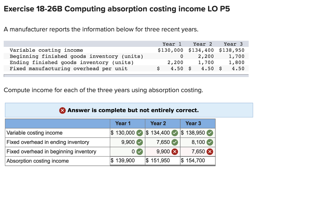  Please explain Exercise 18-26B Computing absorption costing income LO P!5 A