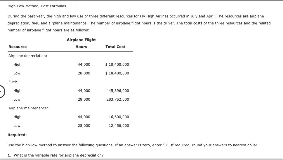 High-Low Method, Cost Formulas During the past year, the high and