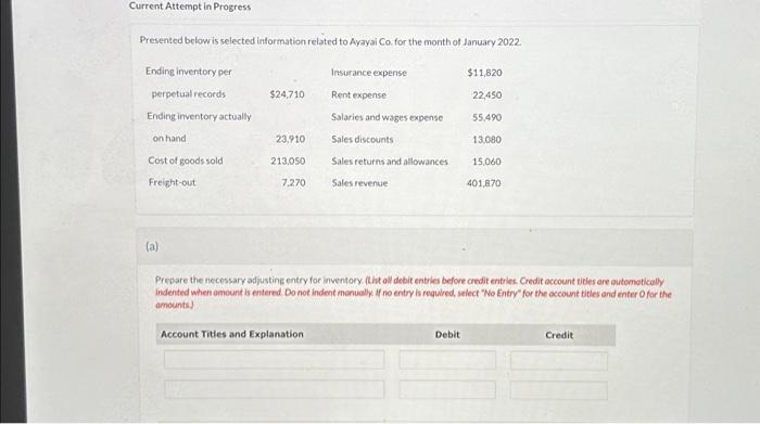  Current Attempt in Progress Presented below is selected inlormation related to
