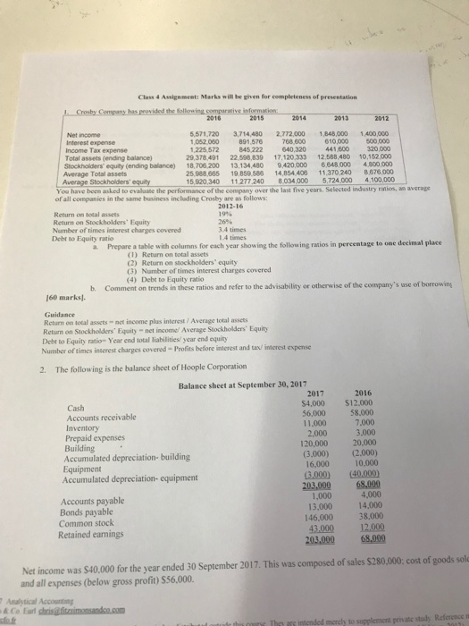  Class 4 Assignment: Marks will be gihen for completeness of presentation