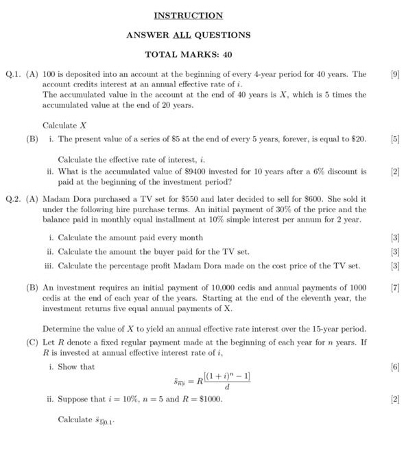  INSTRUCTION 191 151 2] ANSWER ALL QUESTIONS TOTAL MARKS: 40 Q.1.