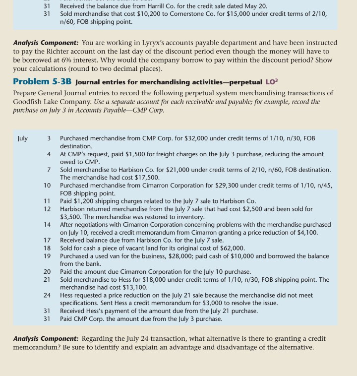 it's problem 5-3B and I have to do the analysis component