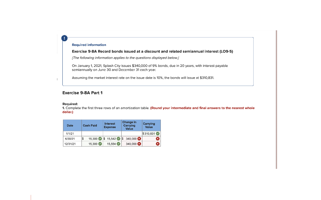 Help Required information Exercise 9-8A Record bonds issued at a discount and