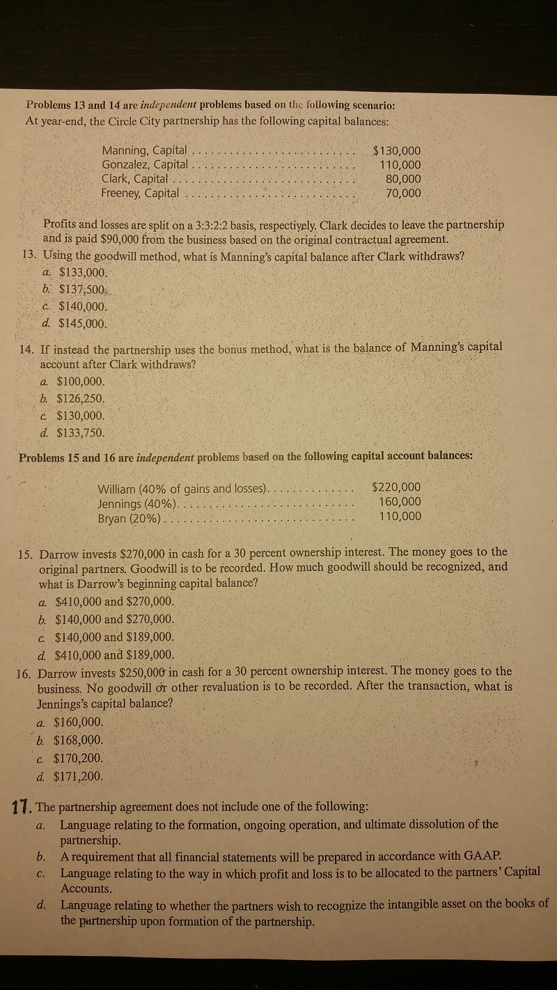 Problems 13 and 14 are independent problems based on the following
