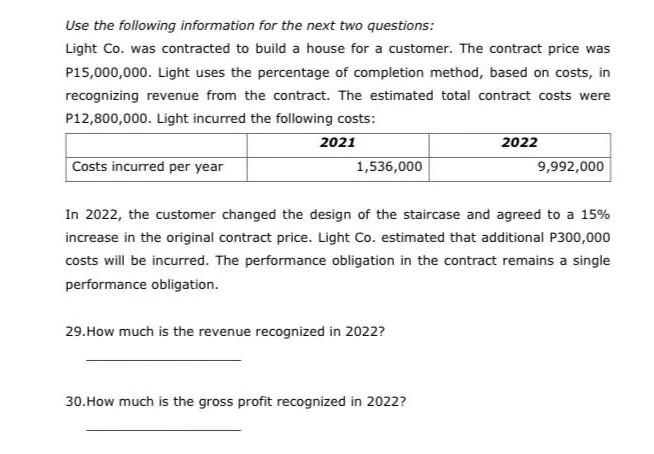 2021. Information on the contract is as follows: 2021 2022 2023 Costs