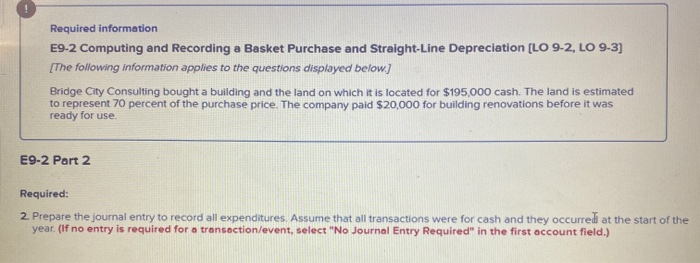  Required information E9-2 Computing and Recording a Basket Purchase and Straight-Line