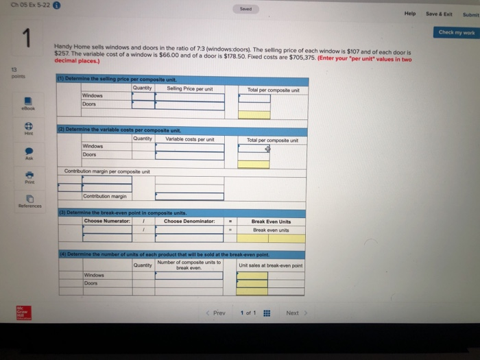  Ch 05 Ex 5-22 6 Help Save& Exit Submit Check my
