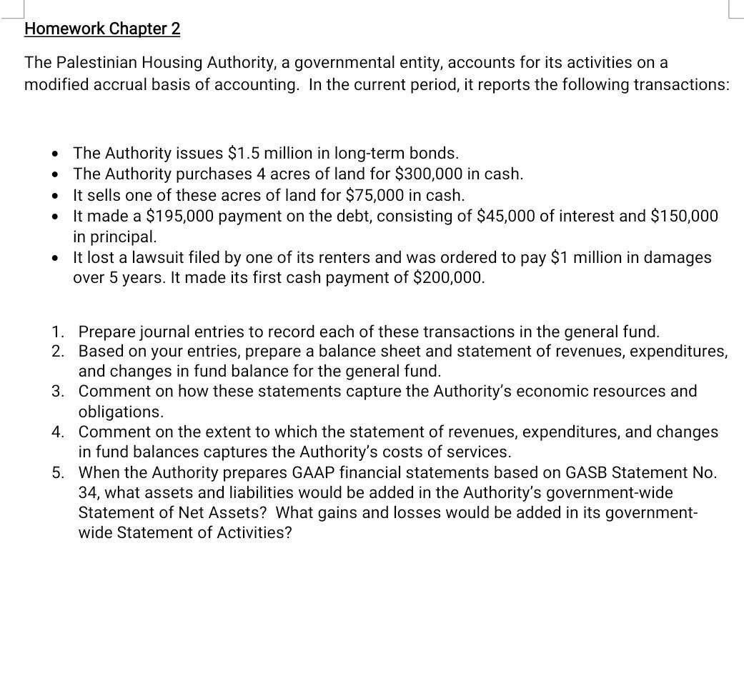  can you solve it please Homework Chapter 2 The Palestinian Housing