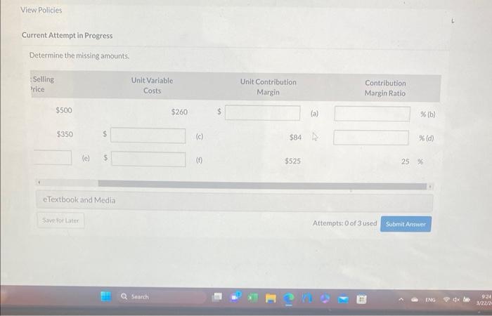 Progress Determine the missing amounts