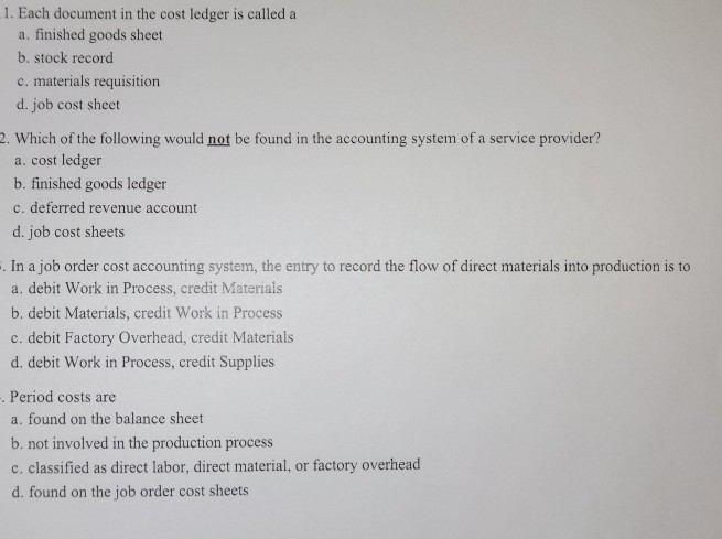 1. Each document in the cost ledger is called a a.