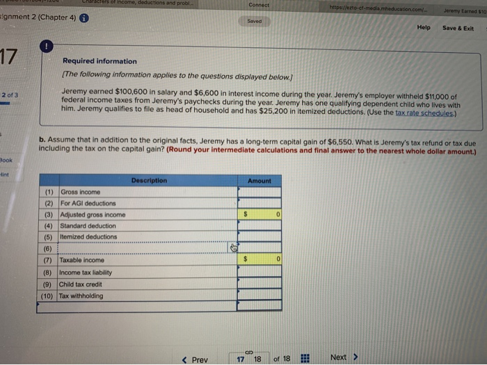 information [The following information applies to the questions displayed below.) Jeremy earned