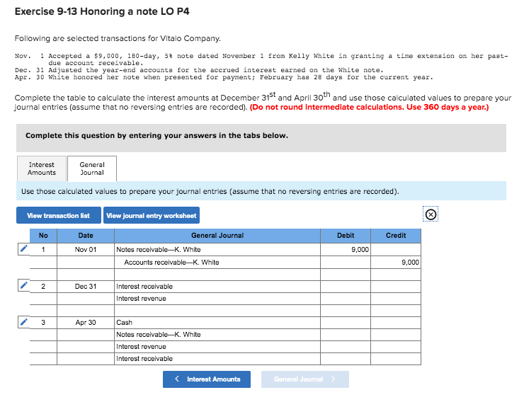 for Vitalo Company Nov. 1 Accepted a $9,000, 180-day, 58 note dated