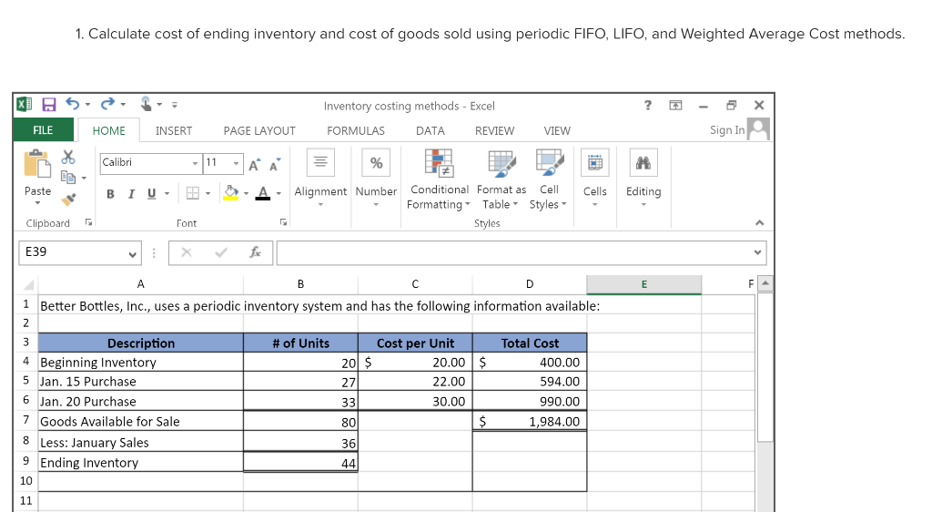 the answer have to be in excel format like for example