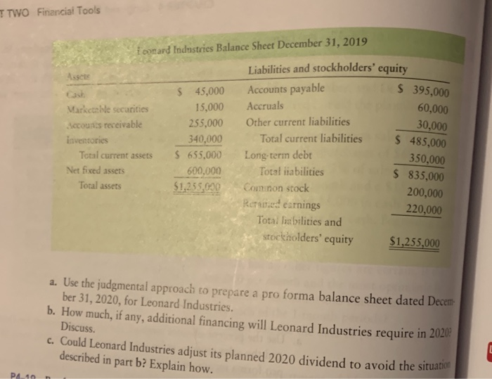 pro forma balance sheet for December 31, 2020. The firm expects 2020