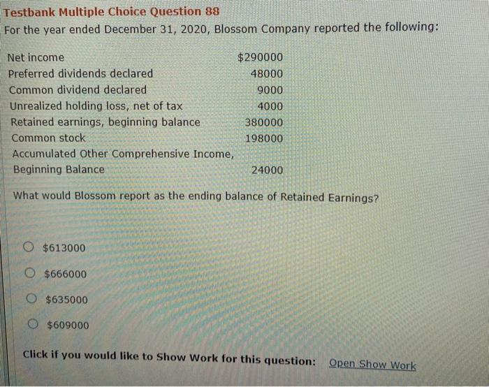  Testbank Multiple Choice Question 88 For the year ended December 31,