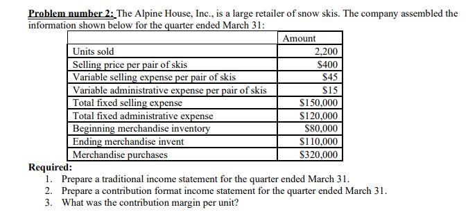 Expert should answer it! Problem number 2; The Alpine House, Inc., is