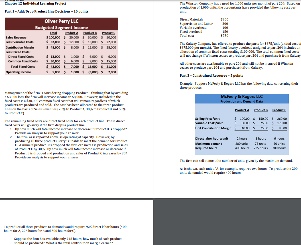  Chapter 12 Individual Learning Project Part 1 - Add/Drop Product Line