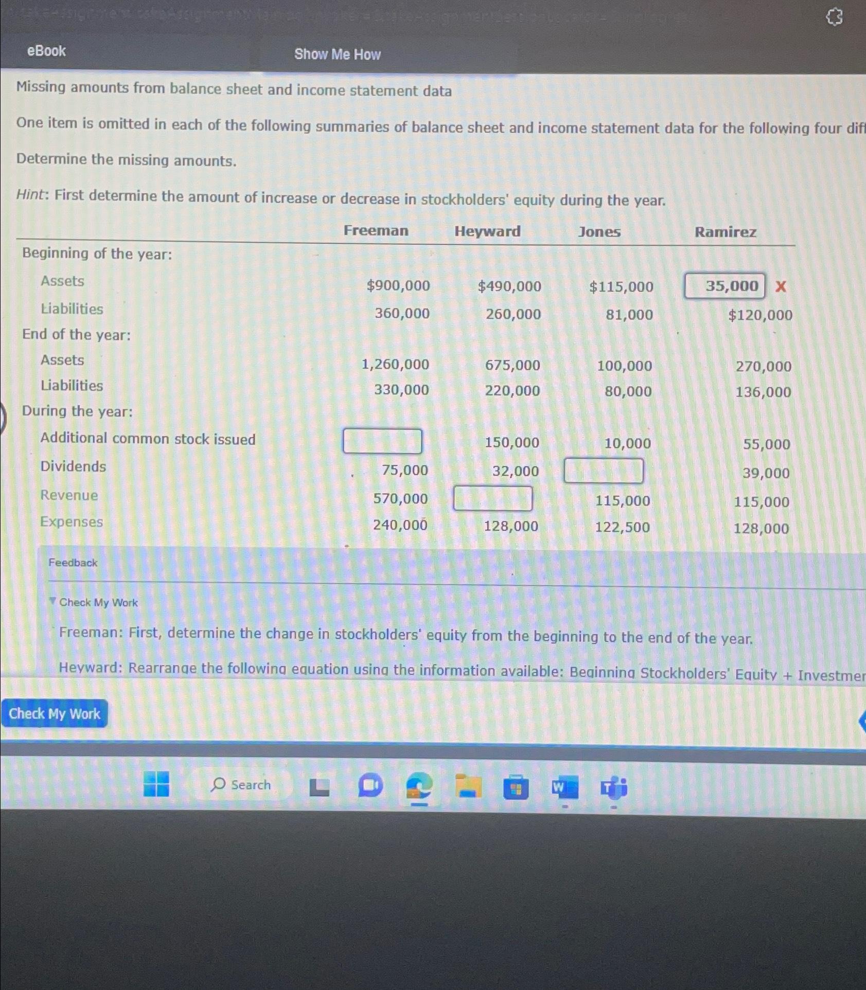  eBook Show Me How Missing amounts from balance sheet and income