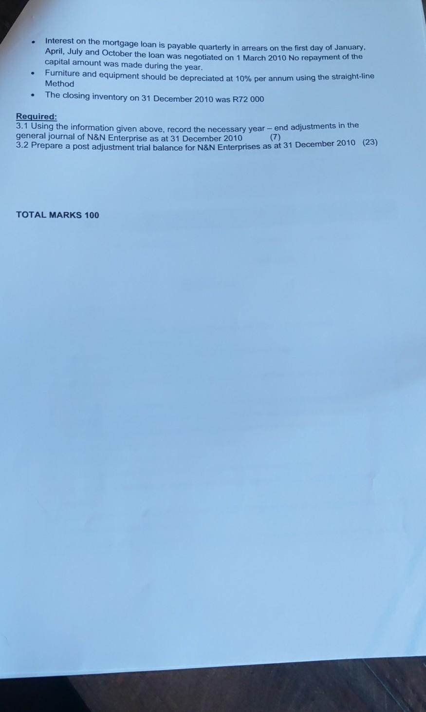 R 130 000 50 000 N&N ENTERPRISES TRIAL BALANCE AS AT 31