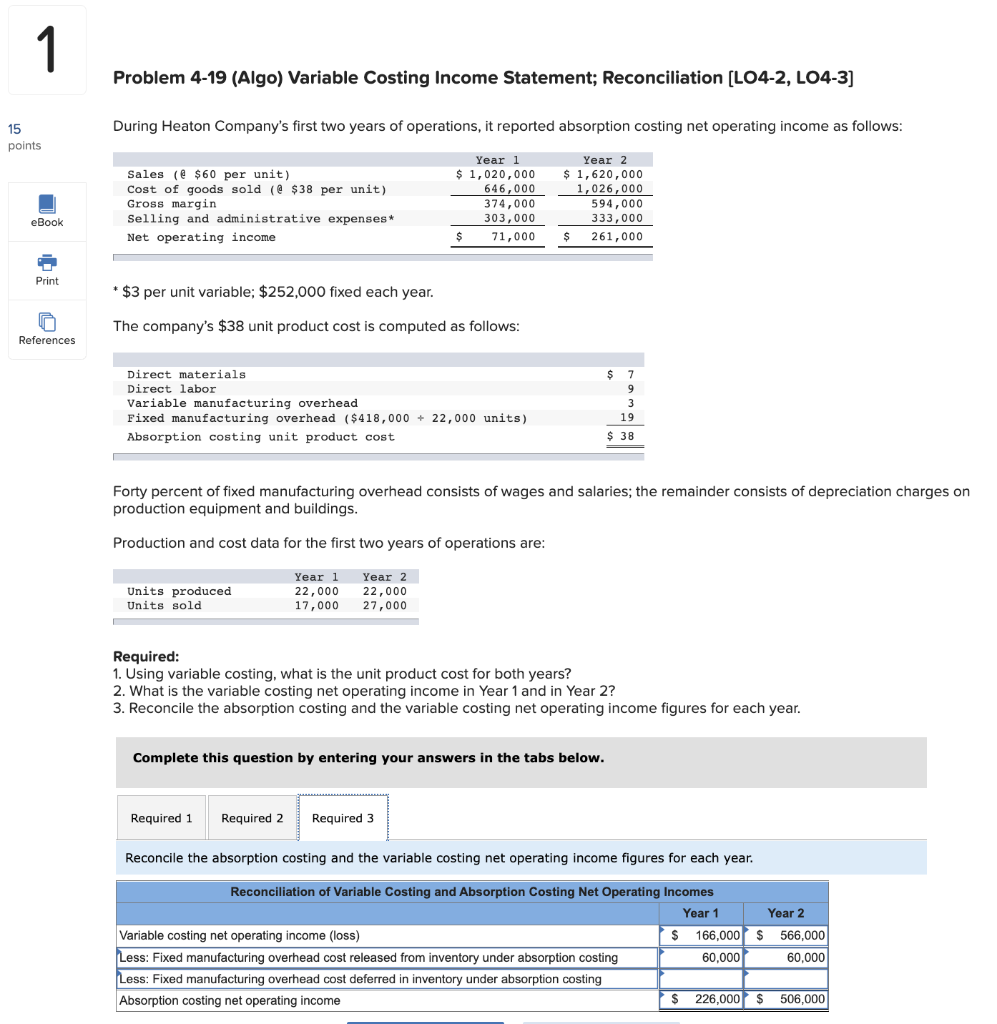 absorption costing net operating income as follows: * \$3 per unit variable;