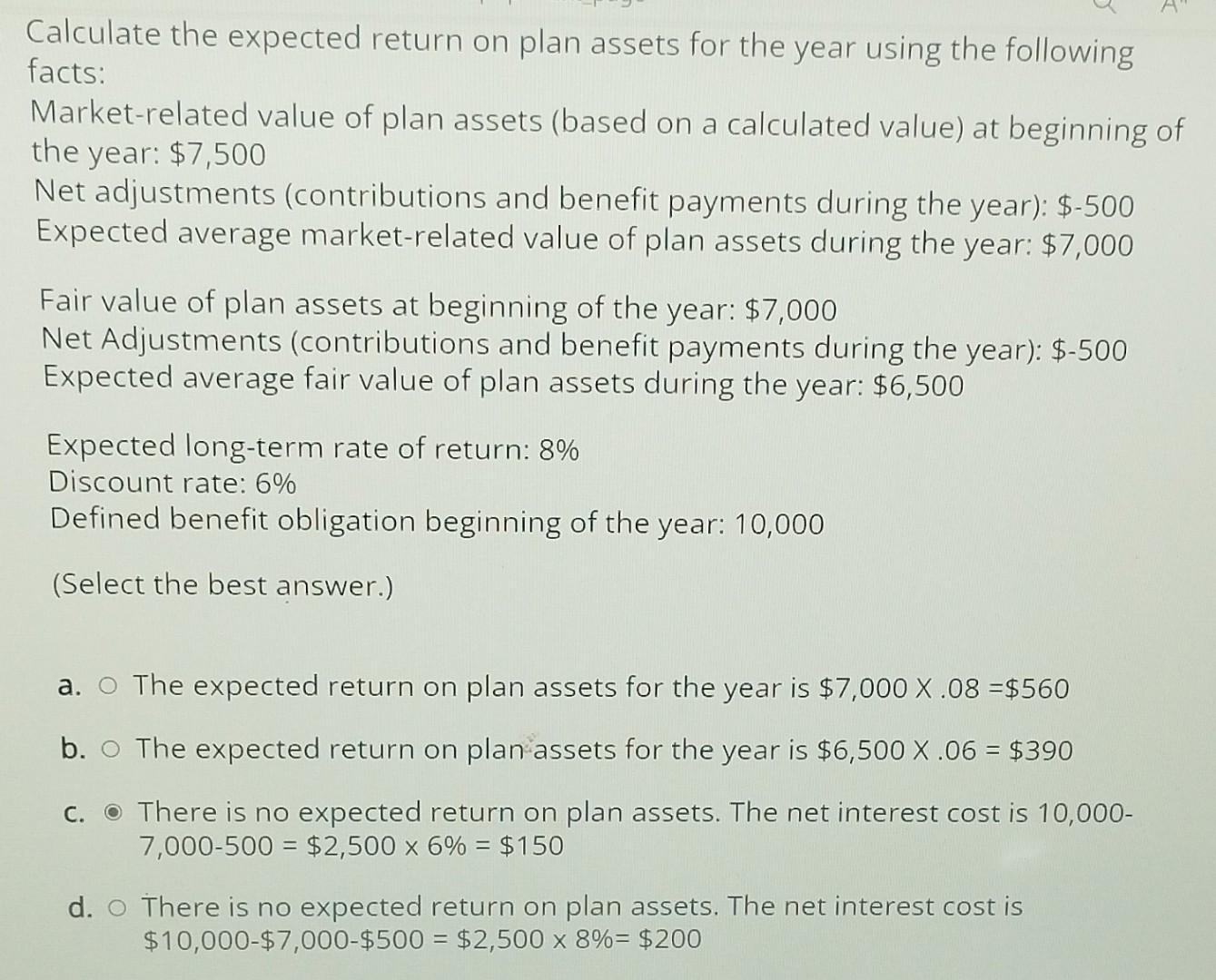  Calculate the expected return on plan assets for the year using