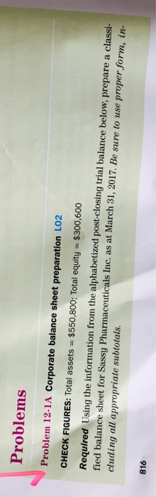  Problems Problem 12-1A Corporate balance sheet preparation Lo2 CHECK FIGURES Total