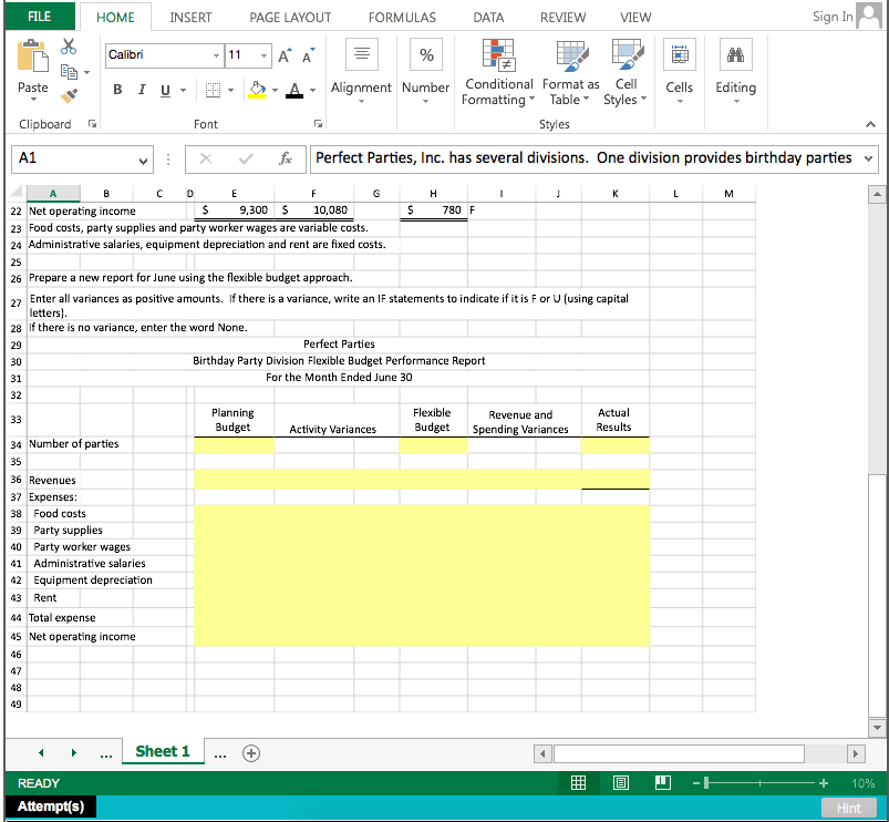 and revenue and spending variances. PAGE LAYOUT FORMULAS FILE Sign In HOME