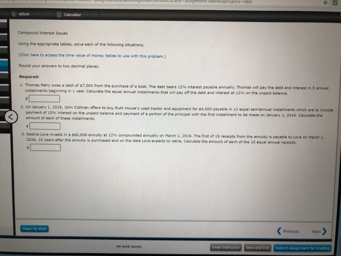  ecinprogress-Talse eBook Calculstor Compound Interest Issues Using the appropriate tables, solve