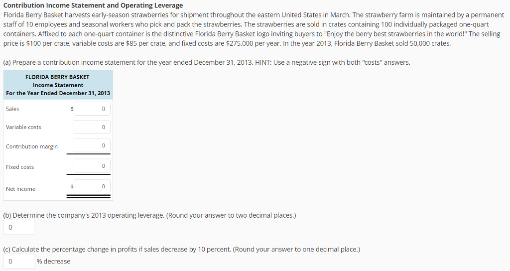 Contribution Income Statement and Operating Leverage Florida Berry Basket harvests early-season strawberries