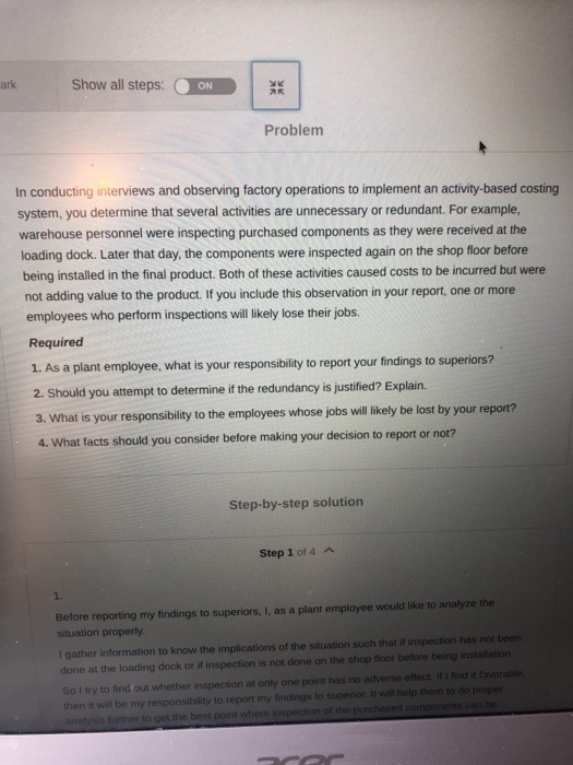  ark Show all steps: ON Problem In conducting interviews and observing