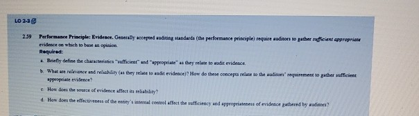 LO 23 2.59 Performance Principle: Evidence. Generally accepted auditing standards (the
