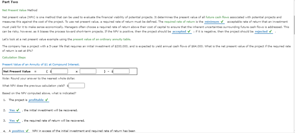 Part Two Net Present Value Method Net present value (NPV) e