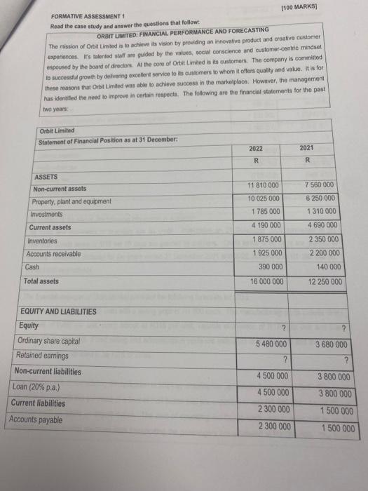 please help with question 1 [100 MARKS] FORMATIVE ASSESSMENT 1 Road the