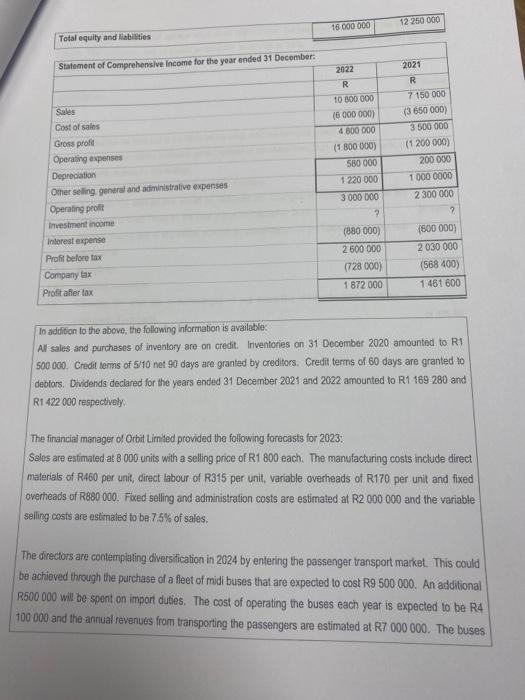 case study and answer the questions that follow: ORBIT LIMTED: FINANCIAL PERFORMANCE