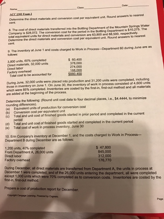  Determine the direct materials and conversion cost per equivalent unit. Round