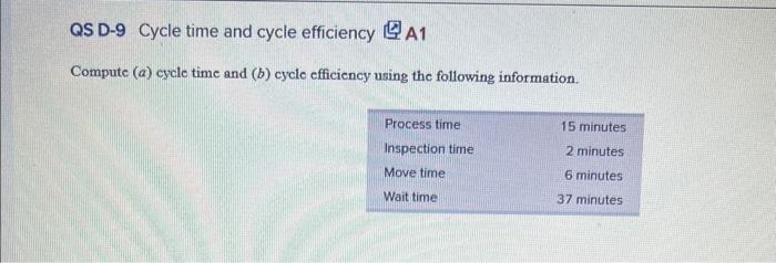 QS D-9 Cycle time and cycle efficiency A1 Compute (a) cycle