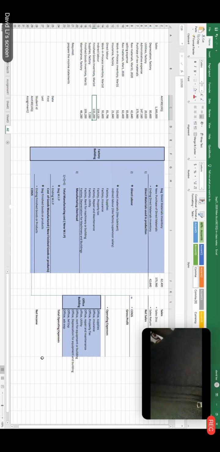 PS. Sep21, 20:20 Mon Act30/13) in class notes - Excel david