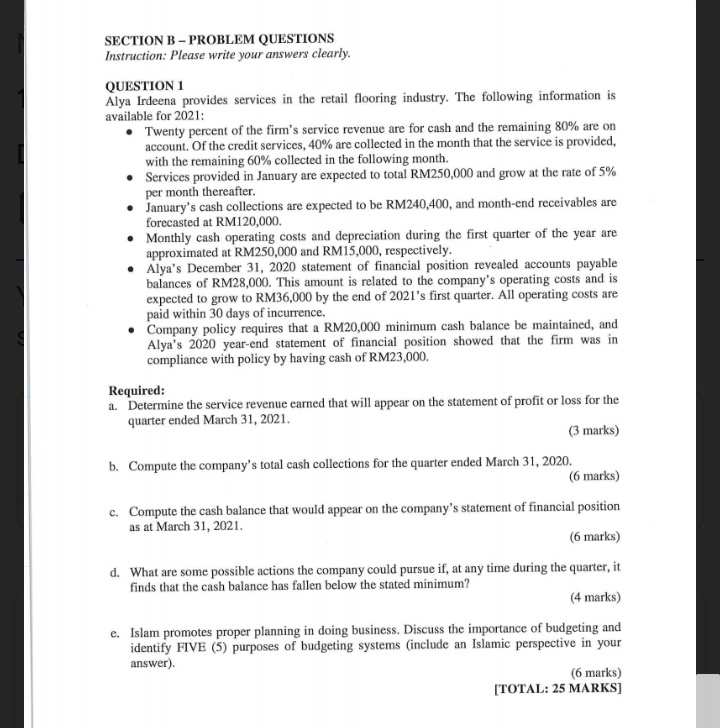  SECTION B - PROBLEM QUESTIONS Instruction: Please write your answers clearly.