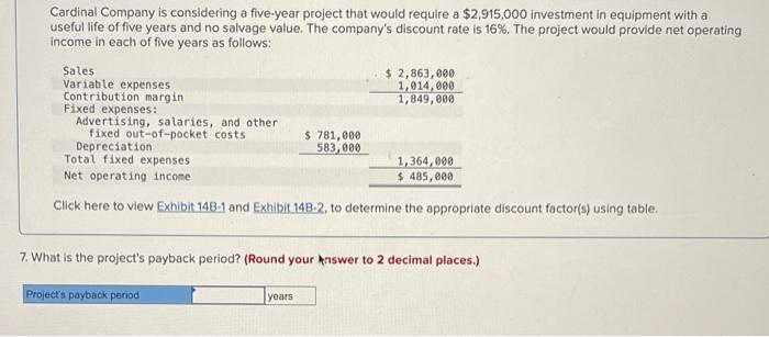  Cardinal Company is considering a five-year project that would require a