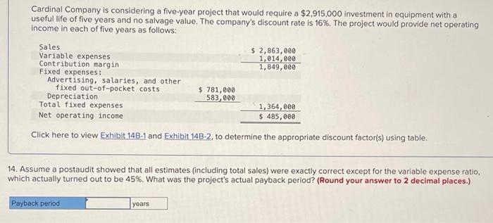 no salvage value. The company's discount rate is 16%. The project would