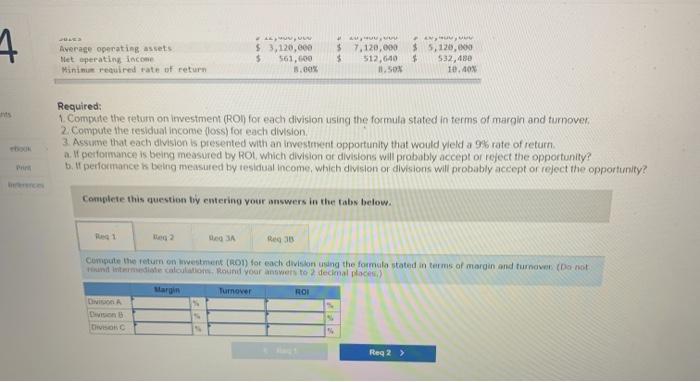 (ROI) and Residual Income [LO11-1, L011-2) Selected sales and operating data for