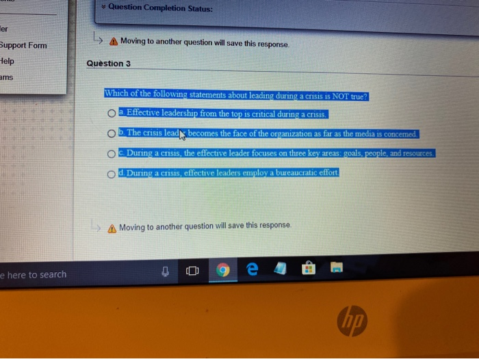  Question Completion Status: ler LS A Moving to another question will