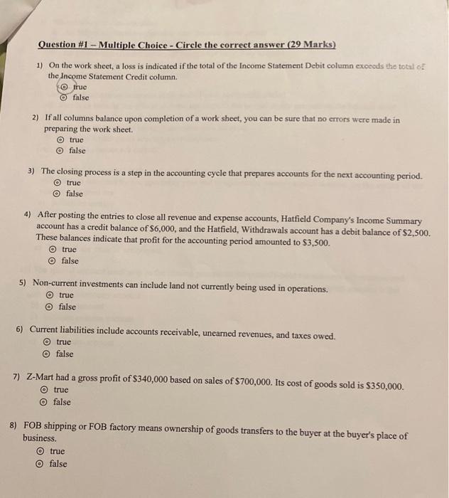 didn't answer all the questions? incomplete answer Question \#1 - Multiple Choice