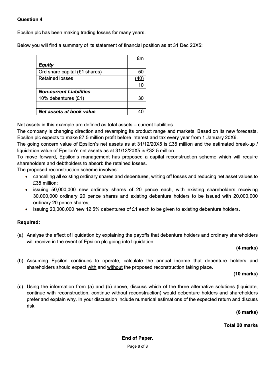Please help. Question 4 Epsilon plc has been making trading losses