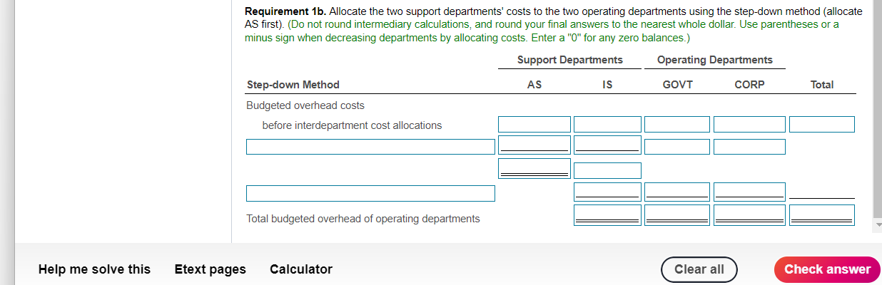 costs to the two operating departments using the step-down method (allocate AS