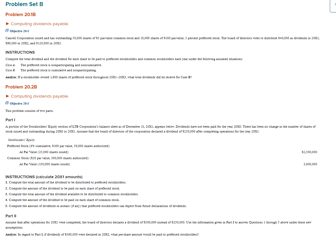 Computing dividends payable. () Objective 20-5 $90,000 in 202, and $120,000
