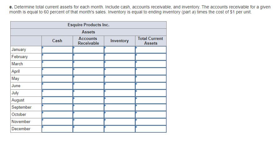 August 20,000 September 22,000 October 16,000 November 14,000 December Total sales $360,000
