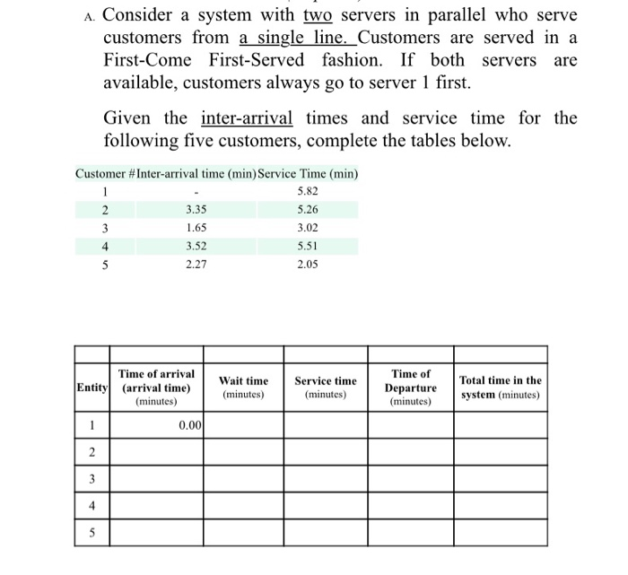  A. Consider a system with two servers in parallel who serve