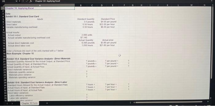 please include calculations Chapter 10: Apelying Excel 1 Chapter 10 Appining Excel