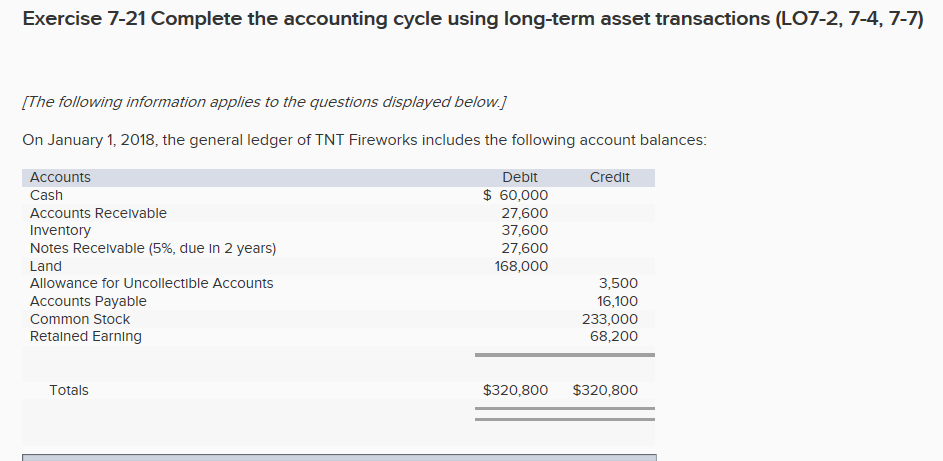  Exercise 7-21 Complete the accounting cycle using long-term asset transactions (LO7-2,